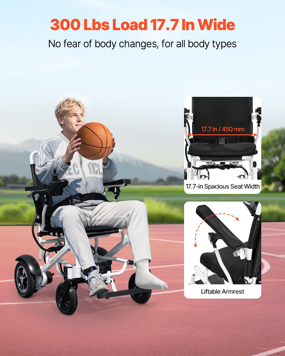 VEVOR Electric Wheelchair for Adults, 300lbs Capacity, Foldable & Lightweight Motorized Wheelchair, 13-Mile Long Travel Range, All-Terrain Powered Chair, Portable for Seniors & Disabled - DDLYLHJ300LBRL4EI001V1 - view 7