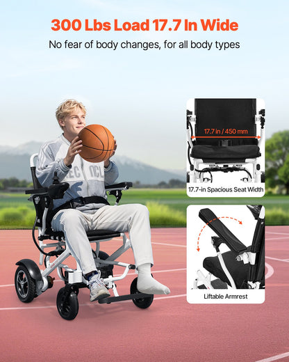 VEVOR Electric Wheelchair for Adults, 300lbs Capacity, Foldable & Lightweight Motorized Wheelchair, 13-Mile Long Travel Range, All-Terrain Powered Chair, Portable for Seniors & Disabled - DDLYLHJ300LBRL4EI001V1 - view 7