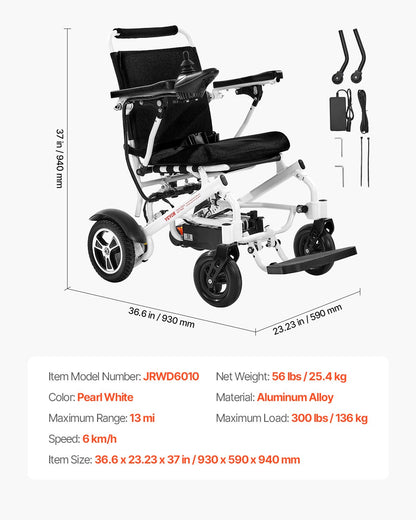 VEVOR Electric Wheelchair for Adults, 300lbs Capacity, Foldable & Lightweight Motorized Wheelchair, 13-Mile Long Travel Range, All-Terrain Powered Chair, Portable for Seniors & Disabled - DDLYLHJ300LBRL4EI001V1 - view 8