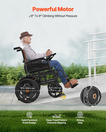 VEVOR Electric Wheelchair for Adults, 265lbs Capacity, Foldable & Lightweight Motorized Wheelchair, 13-Mile Long Travel Range, All-Terrain Powered Chair, Portable for Seniors & Disabled - DDLYTG265LBSCF1J6001V1 - view 6