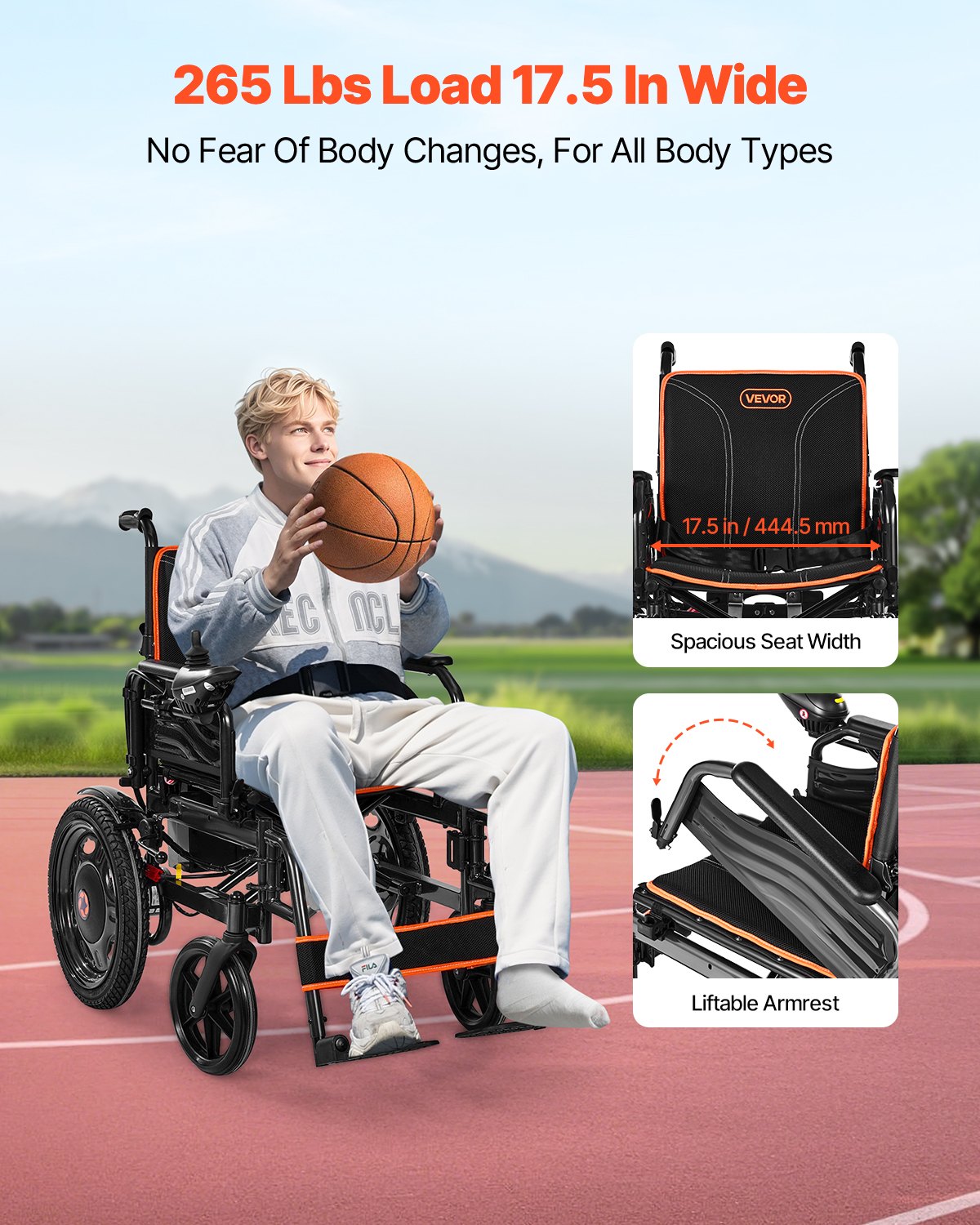 VEVOR Electric Wheelchair for Adults, 265lbs Capacity, Foldable & Lightweight Motorized Wheelchair, 13-Mile Long Travel Range, All-Terrain Powered Chair, Portable for Seniors & Disabled - DDLYTG265LBSCF1J6001V1 - view 7