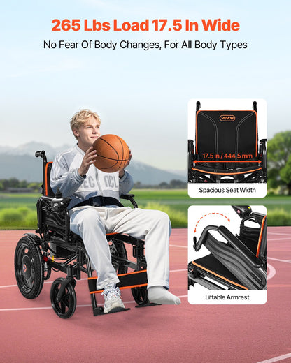 VEVOR Electric Wheelchair for Adults, 265lbs Capacity, Foldable & Lightweight Motorized Wheelchair, 13-Mile Long Travel Range, All-Terrain Powered Chair, Portable for Seniors & Disabled - DDLYTG265LBSCF1J6001V1 - view 7