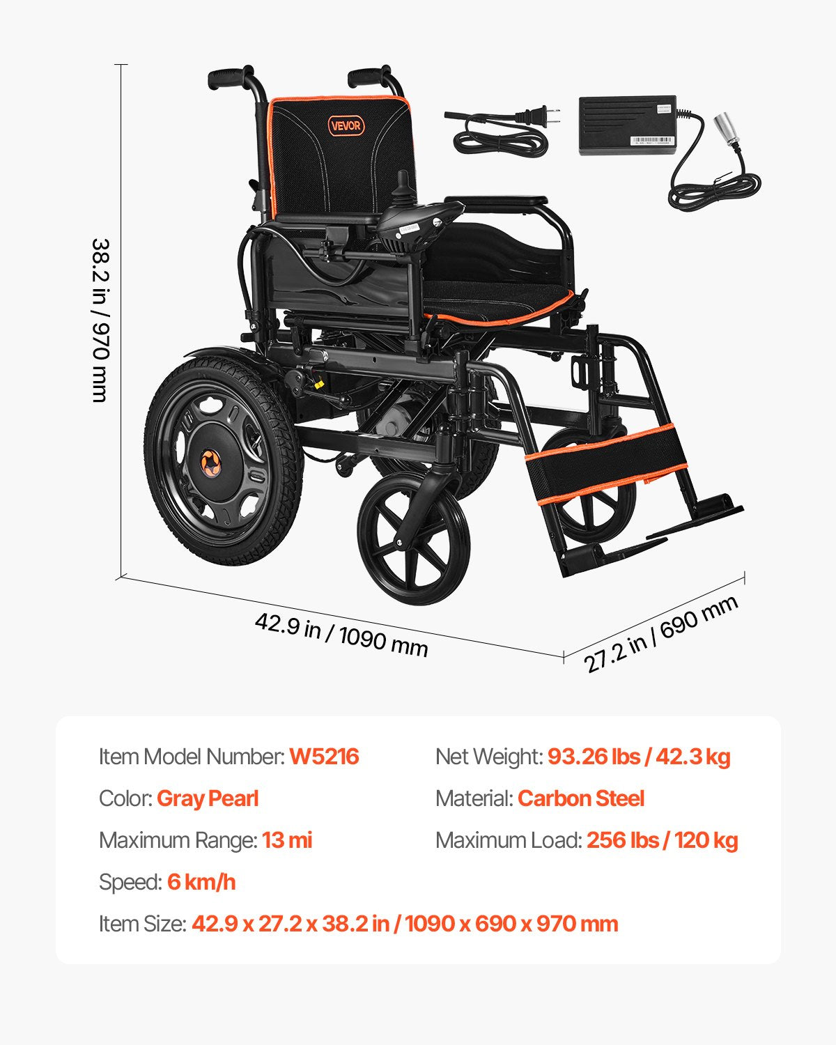 VEVOR Electric Wheelchair for Adults, 265lbs Capacity, Foldable & Lightweight Motorized Wheelchair, 13-Mile Long Travel Range, All-Terrain Powered Chair, Portable for Seniors & Disabled - DDLYTG265LBSCF1J6001V1 - view 8