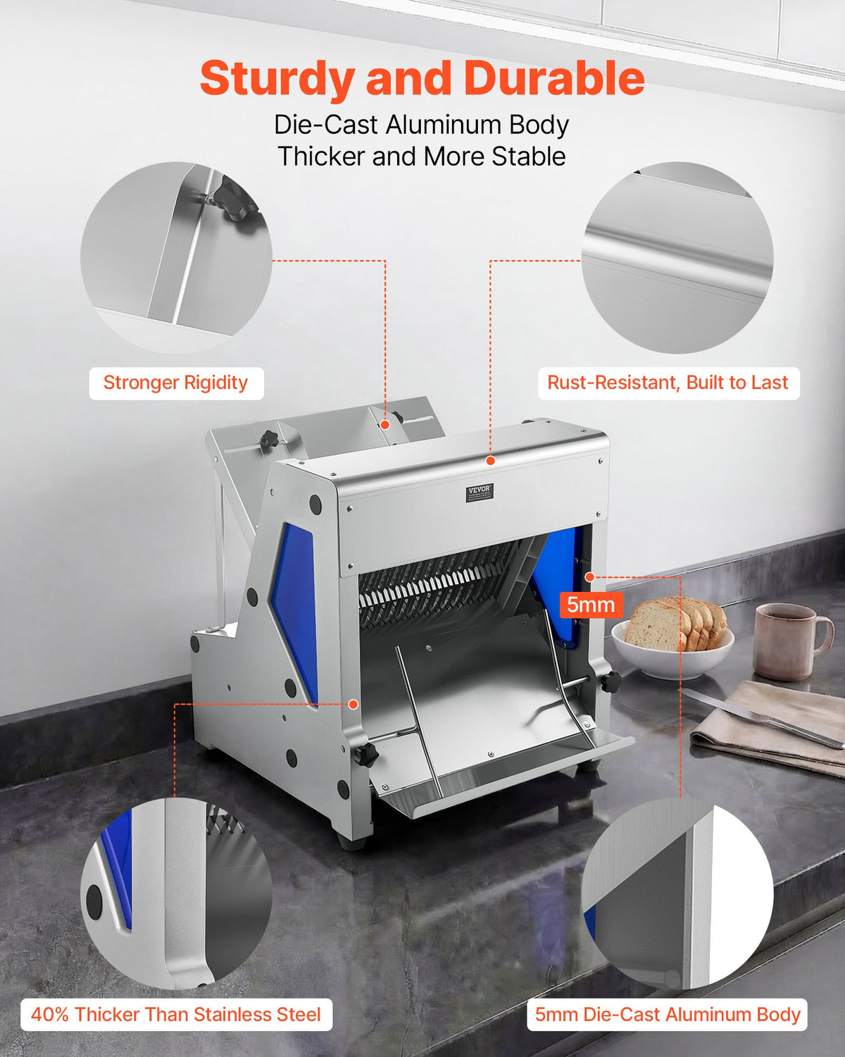VEVOR Electric Bread Slicer, 370W Bread Slicing Machine, Die-Cast Aluminum Countertop Bread Cutter Machine for 12mm Slice Thickness, Commercial & Home Use for Bakeries Restaurants, 120V - DDMBQPJ370W13MLSK001V1 - view 4
