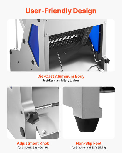 VEVOR Electric Bread Slicer, 370W Bread Slicing Machine, Die-Cast Aluminum Countertop Bread Cutter Machine for 12mm Slice Thickness, Commercial & Home Use for Bakeries Restaurants, 120V - DDMBQPJ370W13MLSK001V1 - view 7