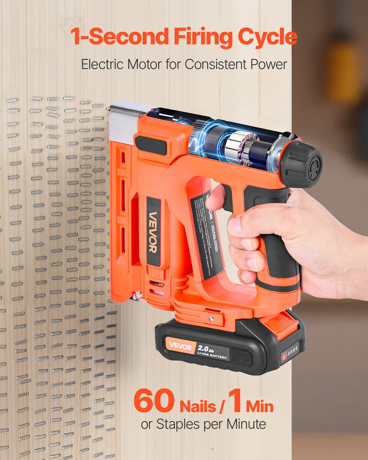 VEVOR Cordless Brad Nailer, 2-in-1 Nail Gun Staple Gun, 18 Gauge 5/8 inch, Includes 1000 Pcs Staples and 1000 Pcs Nails, with Battery and Charger, Non-Slip Rubber Grip, for Woodworking DIY Projects - DDMDQQX2H15811D3Y001V1 - view 4