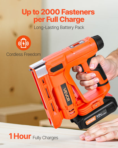 VEVOR Cordless Brad Nailer, 2-in-1 Nail Gun Staple Gun, 18 Gauge 5/8 inch, Includes 1000 Pcs Staples and 1000 Pcs Nails, with Battery and Charger, Non-Slip Rubber Grip, for Woodworking DIY Projects - DDMDQQX2H15811D3Y001V1 - view 5