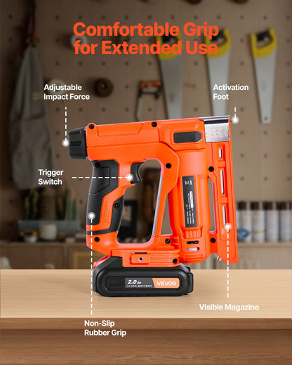 VEVOR Cordless Brad Nailer, 2-in-1 Nail Gun Staple Gun, 18 Gauge 5/8 inch, Includes 1000 Pcs Staples and 1000 Pcs Nails, with Battery and Charger, Non-Slip Rubber Grip, for Woodworking DIY Projects - DDMDQQX2H15811D3Y001V1 - view 6