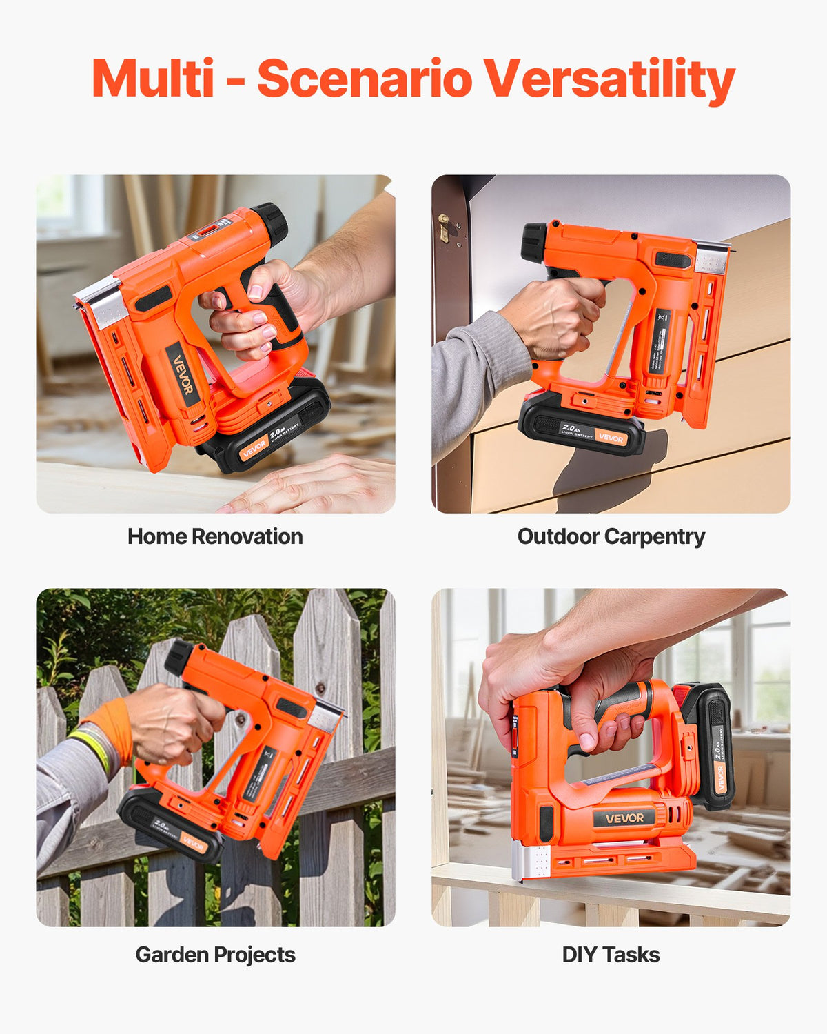 VEVOR Cordless Brad Nailer, 2-in-1 Nail Gun Staple Gun, 18 Gauge 5/8 inch, Includes 1000 Pcs Staples and 1000 Pcs Nails, with Battery and Charger, Non-Slip Rubber Grip, for Woodworking DIY Projects - DDMDQQX2H15811D3Y001V1 - view 7