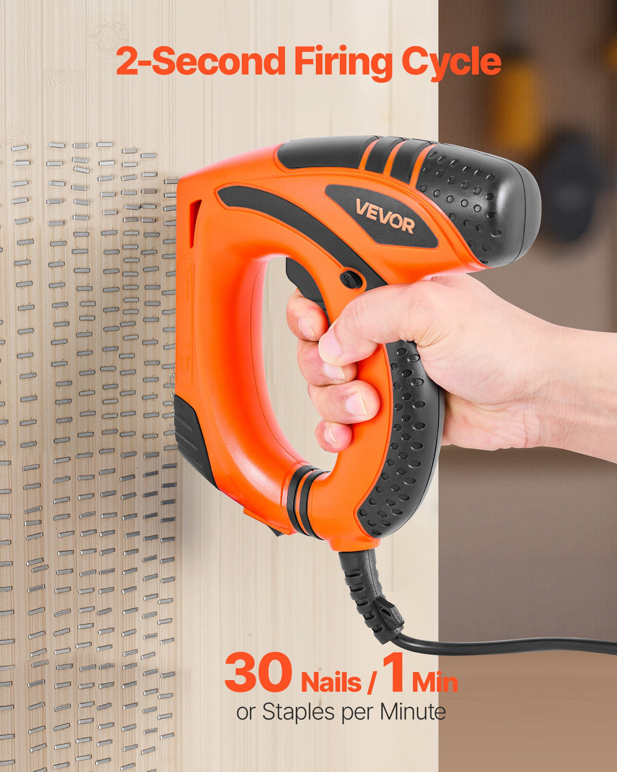 VEVOR Electric Nail Gun, 2-in-1 Staple Gun Brad Nailer, 18 Gauge 5/8 inch, Stapler Brad Nailer with 1000 Pcs Staples and 1000 Pcs Nails, Non-Slip Rubber Grip, for Woodworking and DIY Projects - DDMDQQX2H158CW8EZ001V1 - view 4