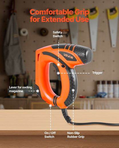 VEVOR Electric Nail Gun, 2-in-1 Staple Gun Brad Nailer, 18 Gauge 5/8 inch, Stapler Brad Nailer with 1000 Pcs Staples and 1000 Pcs Nails, Non-Slip Rubber Grip, for Woodworking and DIY Projects - DDMDQQX2H158CW8EZ001V1 - view 6