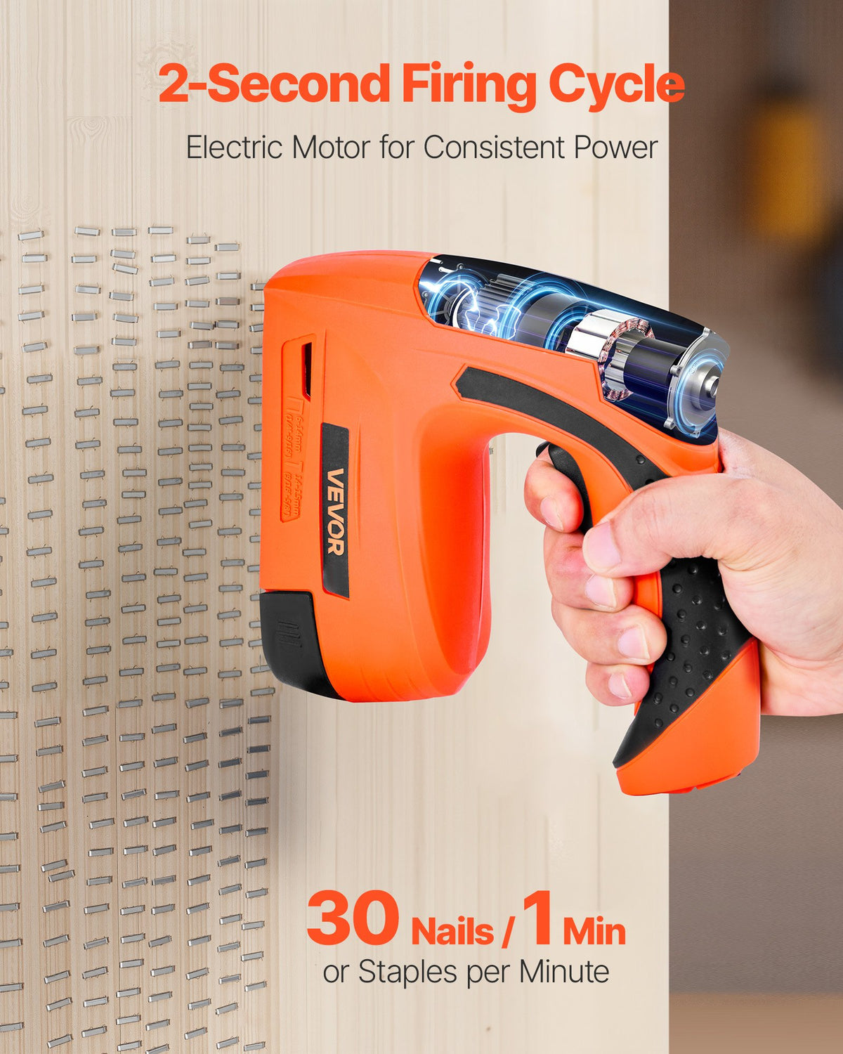 VEVOR Cordless Brad Nailer, 2-in-1 Nail Gun Staple Gun, 18 Gauge 5/8 inch, Battery Powered, with 1000 Pcs Staples and 1000 Pcs Nails, Non-Slip Rubber Grip, for Woodworking, Carpentry and DIY Projects - DDMDQQX2H158E0IXX001V1 - view 4
