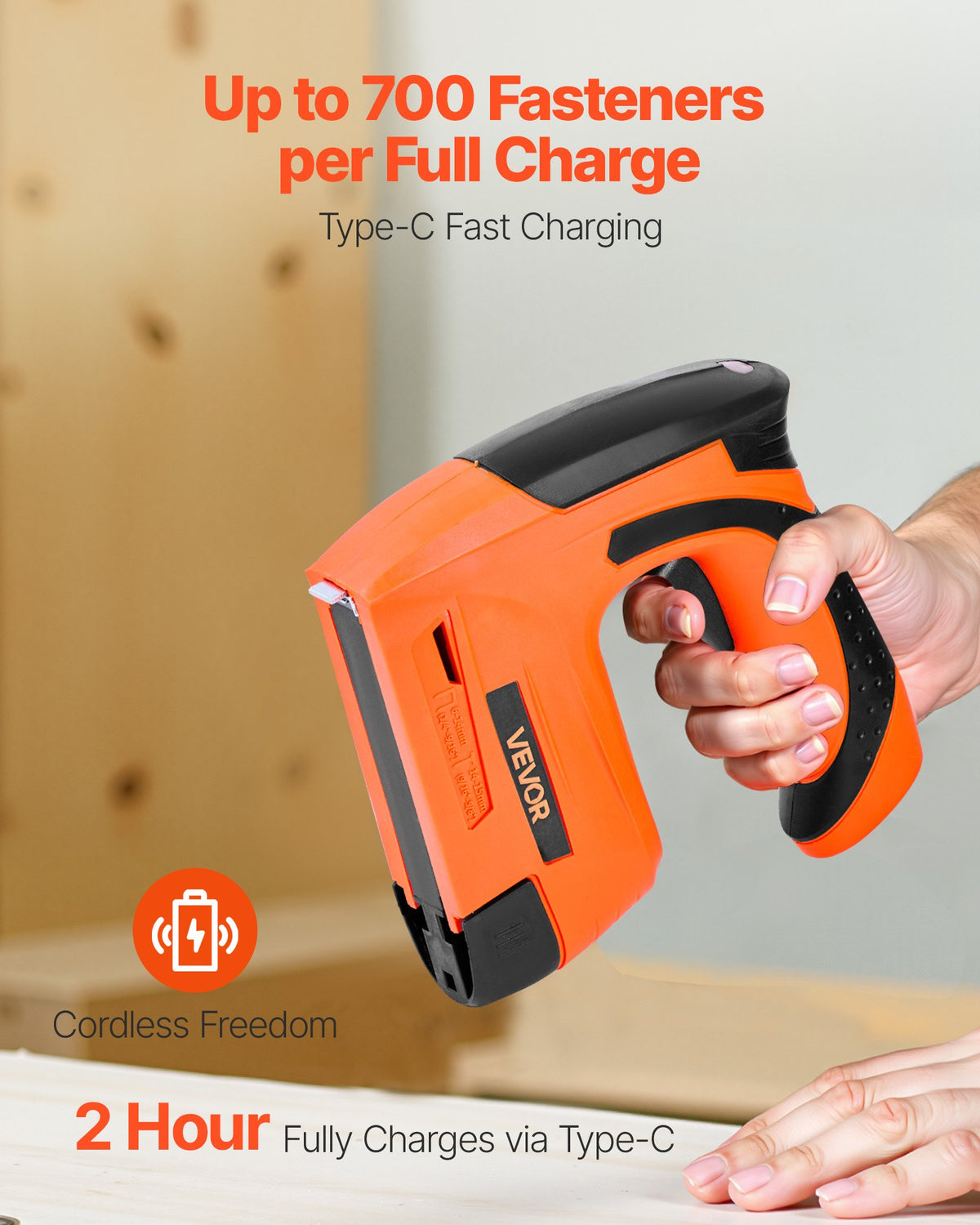 VEVOR Cordless Brad Nailer, 2-in-1 Nail Gun Staple Gun, 18 Gauge 5/8 inch, Battery Powered, with 1000 Pcs Staples and 1000 Pcs Nails, Non-Slip Rubber Grip, for Woodworking, Carpentry and DIY Projects - DDMDQQX2H158E0IXX001V1 - view 5