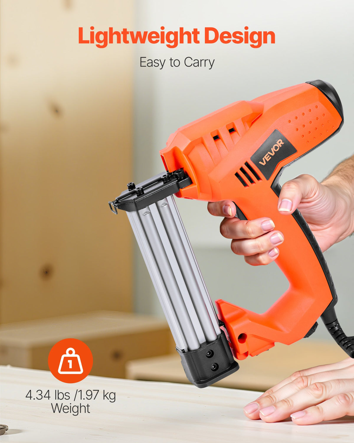 VEVOR Electric Nail Gun, 2-in-1 Staple Gun Brad Nailer, 18 Gauge 1-1/4 inch, Stapler Brad Nailer with 1000 Pcs Staples and 1000 Pcs Nails, Non-Slip Rubber Grip, for Woodworking and DIY Projects - DDMDQZX2H111W1Y7I001V1 - view 5