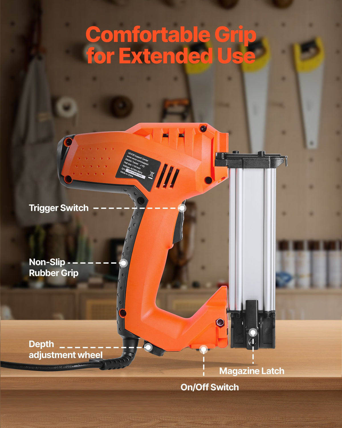 VEVOR Electric Nail Gun, 2-in-1 Staple Gun Brad Nailer, 18 Gauge 1-1/4 inch, Stapler Brad Nailer with 1000 Pcs Staples and 1000 Pcs Nails, Non-Slip Rubber Grip, for Woodworking and DIY Projects - DDMDQZX2H111W1Y7I001V1 - view 6