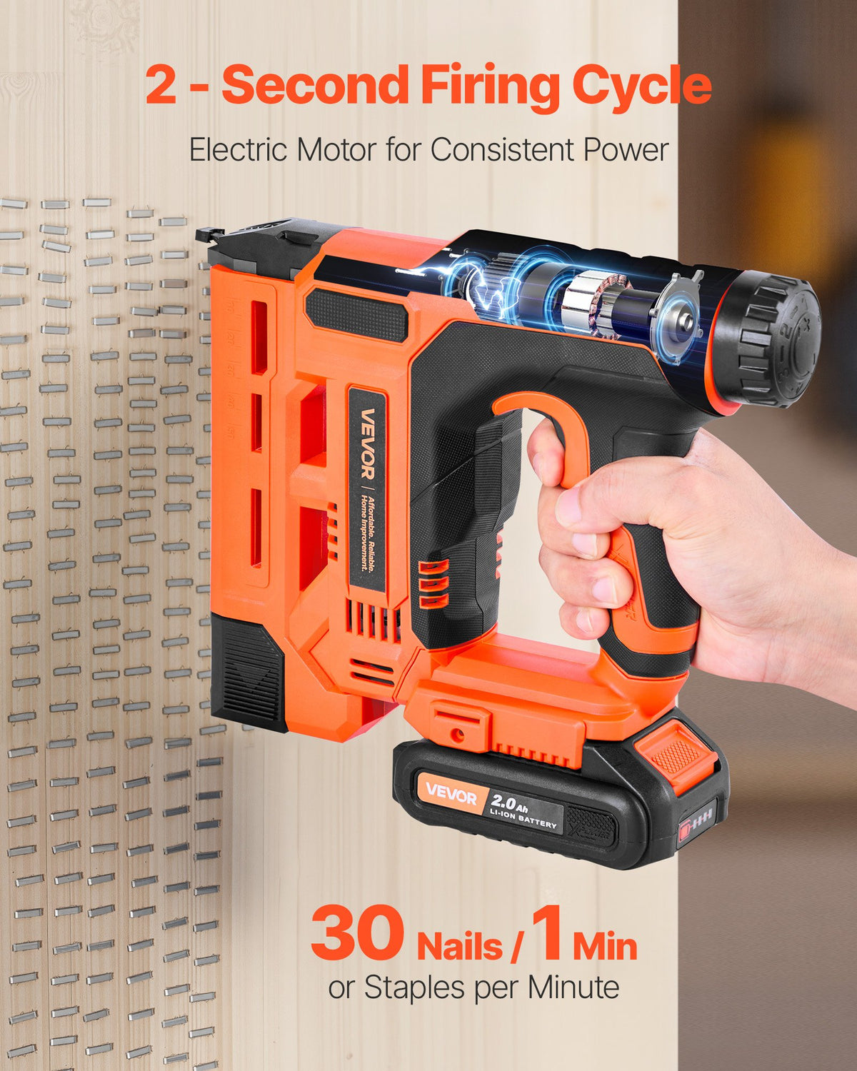 VEVOR Cordless Brad Nailer, 2-in-1 Nail Gun Staple Gun, 18 Gauge 1-1/4 inch, Includes 500 Pcs Staples and 500 Pcs Nails, with Battery and Charger, Non-Slip Rubber Grip, for Woodworking DIY Projects - DDMDQZX2H111YCLVI001V1 - view 4