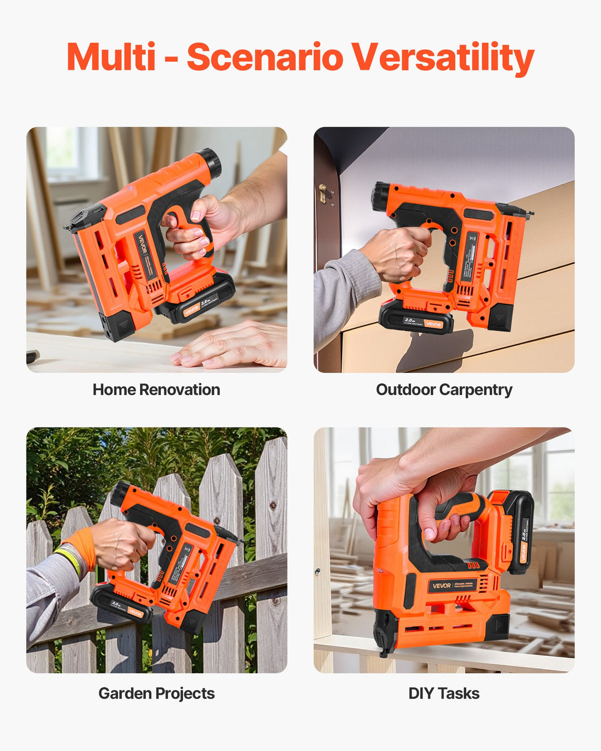 VEVOR Cordless Brad Nailer, 2-in-1 Nail Gun Staple Gun, 18 Gauge 1-1/4 inch, Includes 500 Pcs Staples and 500 Pcs Nails, with Battery and Charger, Non-Slip Rubber Grip, for Woodworking DIY Projects - DDMDQZX2H111YCLVI001V1 - view 7