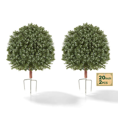 VEVOR Artificial Topiary Ball Boxwood Bush 20 in Set of 2 Green Fake Shrubs, PE Faux Trees with Metal Ground Spikes, Indoor & Outdoor Plant for Front Door, Entryway, Porch, Balcony, Patio, Garden - DDMJCRGXJ20IZF8MN001V0 - view 1