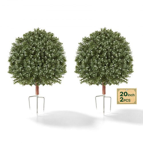 VEVOR Artificial Topiary Ball Boxwood Bush 20 in Set of 2 Green Fake Shrubs, PE Faux Trees with Metal Ground Spikes, Indoor & Outdoor Plant for Front Door, Entryway, Porch, Balcony, Patio, Garden - DDMJCRGXJ20IZF8MN001V0 - view 2