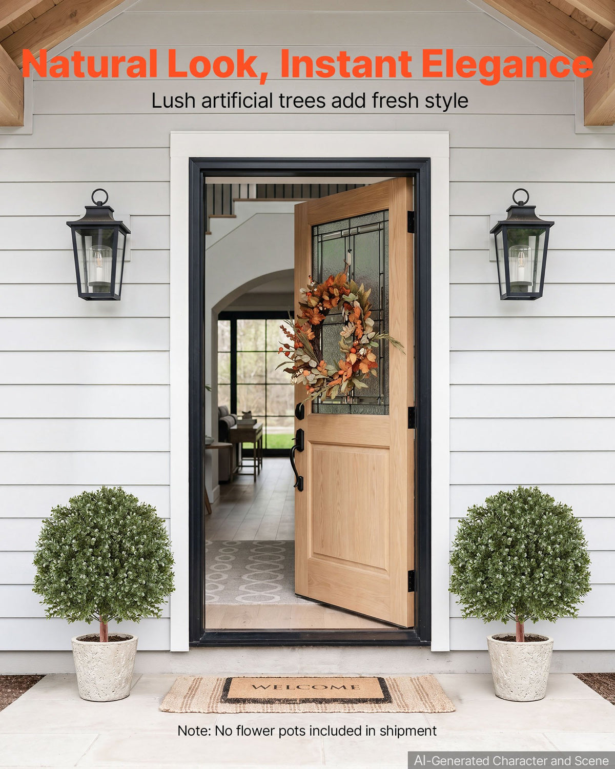 VEVOR Artificial Topiary Ball Boxwood Bush 20 in Set of 2 Green Fake Shrubs, PE Faux Trees with Metal Ground Spikes, Indoor & Outdoor Plant for Front Door, Entryway, Porch, Balcony, Patio, Garden - DDMJCRGXJ20IZF8MN001V0 - view 3