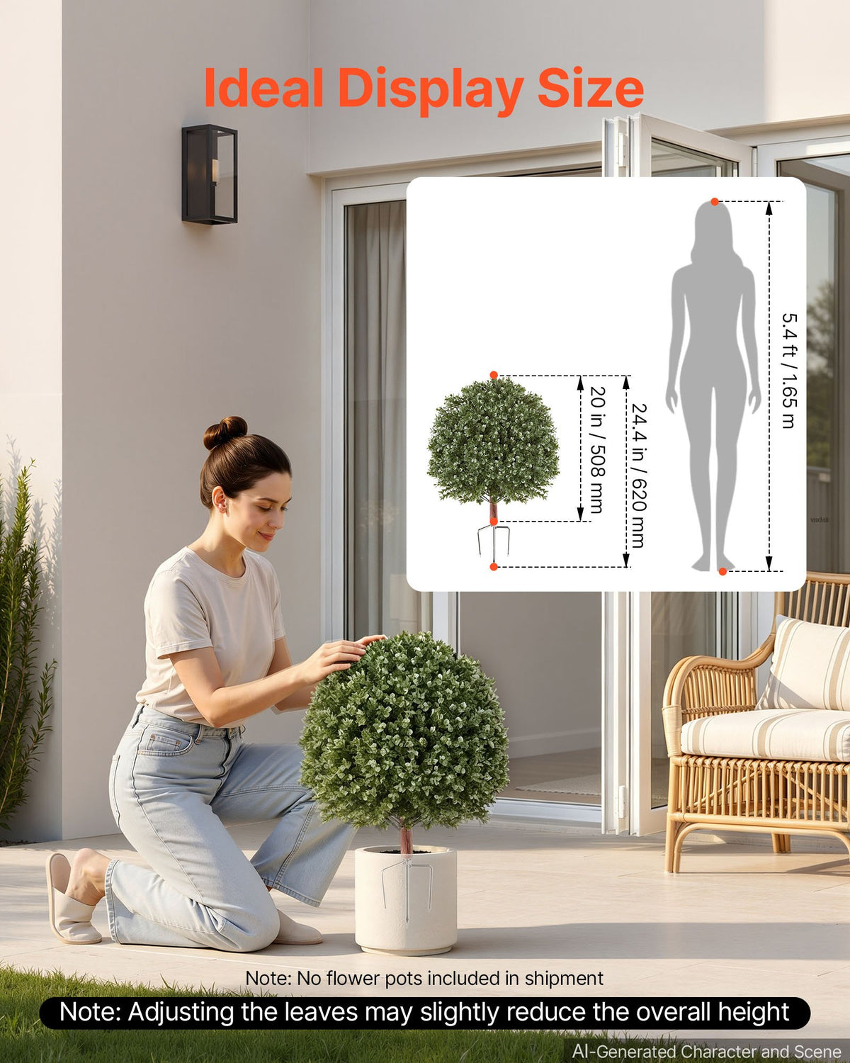 VEVOR Artificial Topiary Ball Boxwood Bush 20 in Set of 2 Green Fake Shrubs, PE Faux Trees with Metal Ground Spikes, Indoor & Outdoor Plant for Front Door, Entryway, Porch, Balcony, Patio, Garden - DDMJCRGXJ20IZF8MN001V0 - view 4