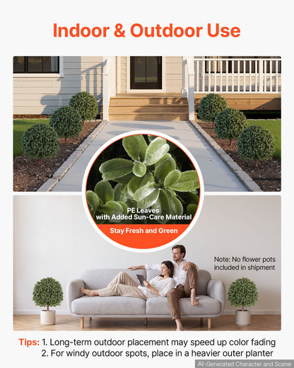 VEVOR Artificial Topiary Ball Boxwood Bush 20 in Set of 2 Green Fake Shrubs, PE Faux Trees with Metal Ground Spikes, Indoor & Outdoor Plant for Front Door, Entryway, Porch, Balcony, Patio, Garden - DDMJCRGXJ20IZF8MN001V0 - view 5