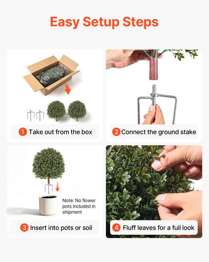 VEVOR Artificial Topiary Ball Boxwood Bush 20 in Set of 2 Green Fake Shrubs, PE Faux Trees with Metal Ground Spikes, Indoor & Outdoor Plant for Front Door, Entryway, Porch, Balcony, Patio, Garden - DDMJCRGXJ20IZF8MN001V0 - view 7