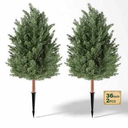 VEVOR Artificial Topiary Cedar Bush 3 Ft Set of 2 Greenery Fake Shrubs, PE Faux Trees with Ground Spikes, Indoor & Outdoor Green Plant for Front Door, Entryway, Porch, Balcony, Patio, Garden - DDMJCRGXJ36I05MFO001V0 - view 2
