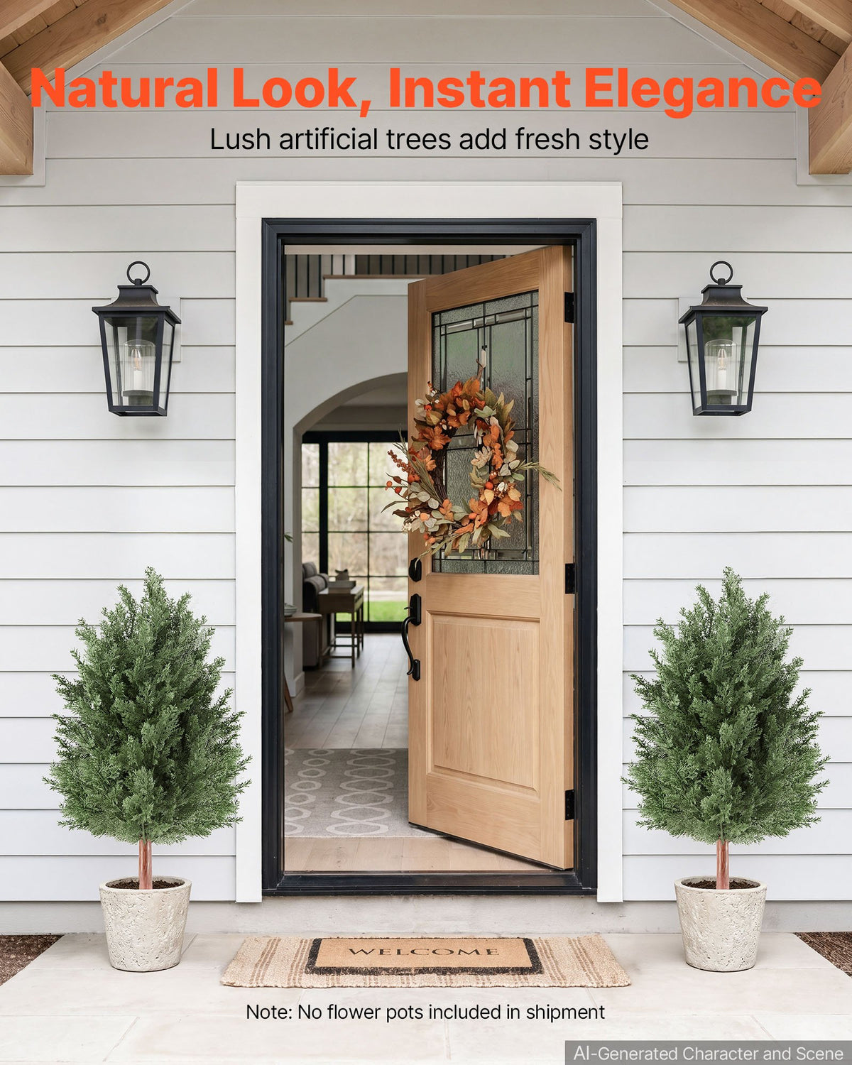 VEVOR Artificial Topiary Cedar Bush 3 Ft Set of 2 Greenery Fake Shrubs, PE Faux Trees with Ground Spikes, Indoor & Outdoor Green Plant for Front Door, Entryway, Porch, Balcony, Patio, Garden - DDMJCRGXJ36I05MFO001V0 - view 3