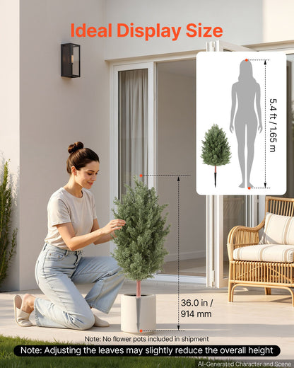 VEVOR Artificial Topiary Cedar Bush 3 Ft Set of 2 Greenery Fake Shrubs, PE Faux Trees with Ground Spikes, Indoor & Outdoor Green Plant for Front Door, Entryway, Porch, Balcony, Patio, Garden - DDMJCRGXJ36I05MFO001V0 - view 4