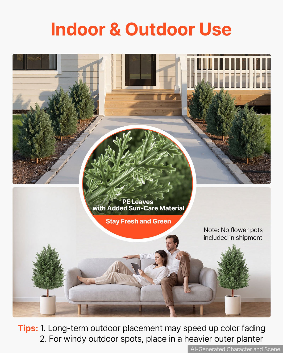 VEVOR Artificial Topiary Cedar Bush 3 Ft Set of 2 Greenery Fake Shrubs, PE Faux Trees with Ground Spikes, Indoor & Outdoor Green Plant for Front Door, Entryway, Porch, Balcony, Patio, Garden - DDMJCRGXJ36I05MFO001V0 - view 5