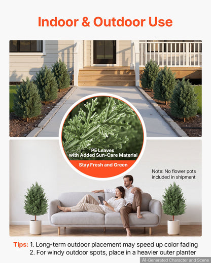 VEVOR Artificial Topiary Cedar Bush 3 Ft Set of 2 Greenery Fake Shrubs, PE Faux Trees with Ground Spikes, Indoor & Outdoor Green Plant for Front Door, Entryway, Porch, Balcony, Patio, Garden - DDMJCRGXJ36I05MFO001V0 - view 5