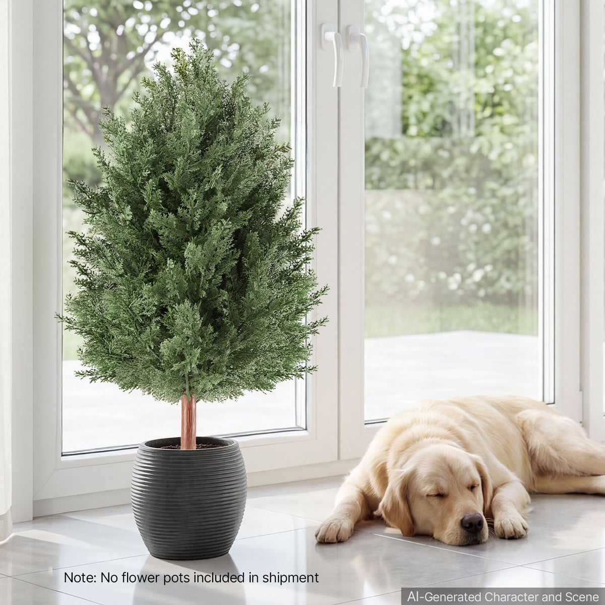 VEVOR Artificial Topiary Cedar Bush 3 Ft Set of 2 Greenery Fake Shrubs, PE Faux Trees with Ground Spikes, Indoor & Outdoor Green Plant for Front Door, Entryway, Porch, Balcony, Patio, Garden - DDMJCRGXJ36I05MFO001V0 - view 9