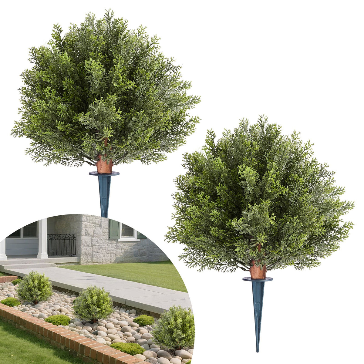 VEVOR Artificial Topiary Cypress Trees with Ground Spike, 16 inch 2 Set Faux Shrubs & Bushes Potted Plants, Fake Silk Tree Look Real for Decor Front Porch Outdoor Indoor Patio Garden Balcony Backyard - DDMJCRGXJBS12L95S001V0 - view 1