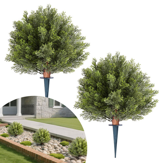 VEVOR Artificial Topiary Cypress Trees with Ground Spike, 16 inch 2 Set Faux Shrubs & Bushes Potted Plants, Fake Silk Tree Look Real for Decor Front Porch Outdoor Indoor Patio Garden Balcony Backyard - DDMJCRGXJBS12L95S001V0 - view 1