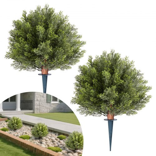 VEVOR Artificial Topiary Cypress Trees with Ground Spike, 16 inch 2 Set Faux Shrubs & Bushes Potted Plants, Fake Silk Tree Look Real for Decor Front Porch Outdoor Indoor Patio Garden Balcony Backyard - DDMJCRGXJBS12L95S001V0 - view 2