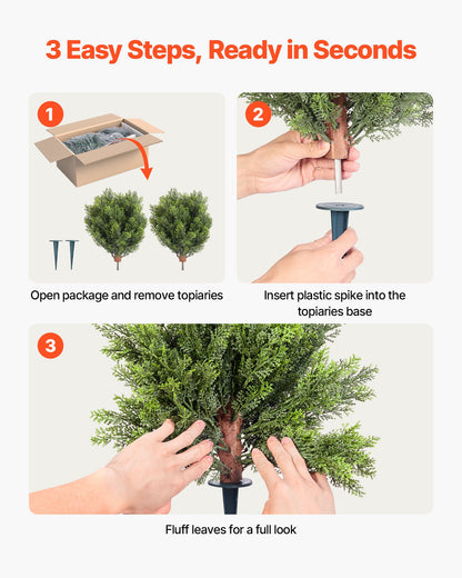VEVOR Artificial Topiary Cypress Trees with Ground Spike, 16 inch 2 Set Faux Shrubs & Bushes Potted Plants, Fake Silk Tree Look Real for Decor Front Porch Outdoor Indoor Patio Garden Balcony Backyard - DDMJCRGXJBS12L95S001V0 - view 5