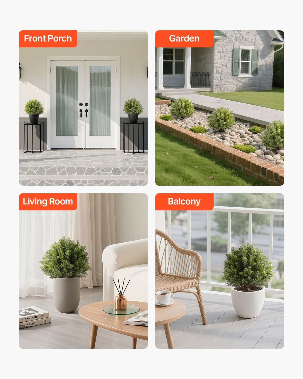 VEVOR Artificial Topiary Cypress Trees with Ground Spike, 16 inch 2 Set Faux Shrubs & Bushes Potted Plants, Fake Silk Tree Look Real for Decor Front Porch Outdoor Indoor Patio Garden Balcony Backyard - DDMJCRGXJBS12L95S001V0 - view 7