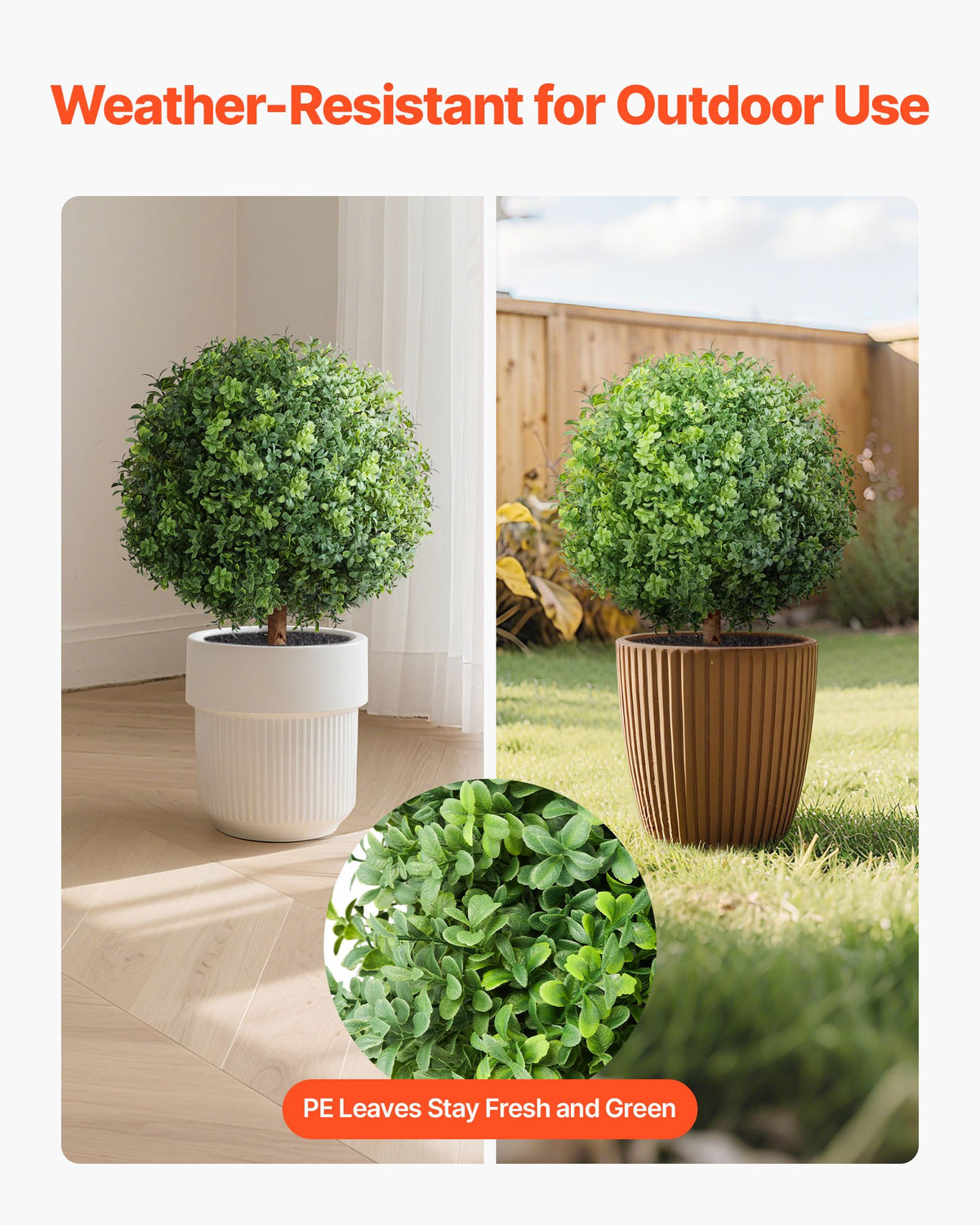VEVOR Artificial Topiary Boxwood Trees with Ground Spike, 22 inch 2 Set Faux Shrubs & Bushes Potted Plants, Fake Silk Tree Look Real for Decor Front Porch Outdoor Indoor Patio Garden Balcony Backyard - DDMJCRGXJHYMH3FA0001V0 - view 4
