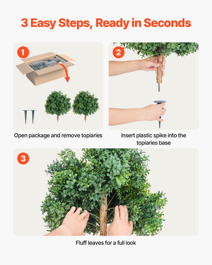 VEVOR Artificial Topiary Boxwood Trees with Ground Spike, 22 inch 2 Set Faux Shrubs & Bushes Potted Plants, Fake Silk Tree Look Real for Decor Front Porch Outdoor Indoor Patio Garden Balcony Backyard - DDMJCRGXJHYMH3FA0001V0 - view 5