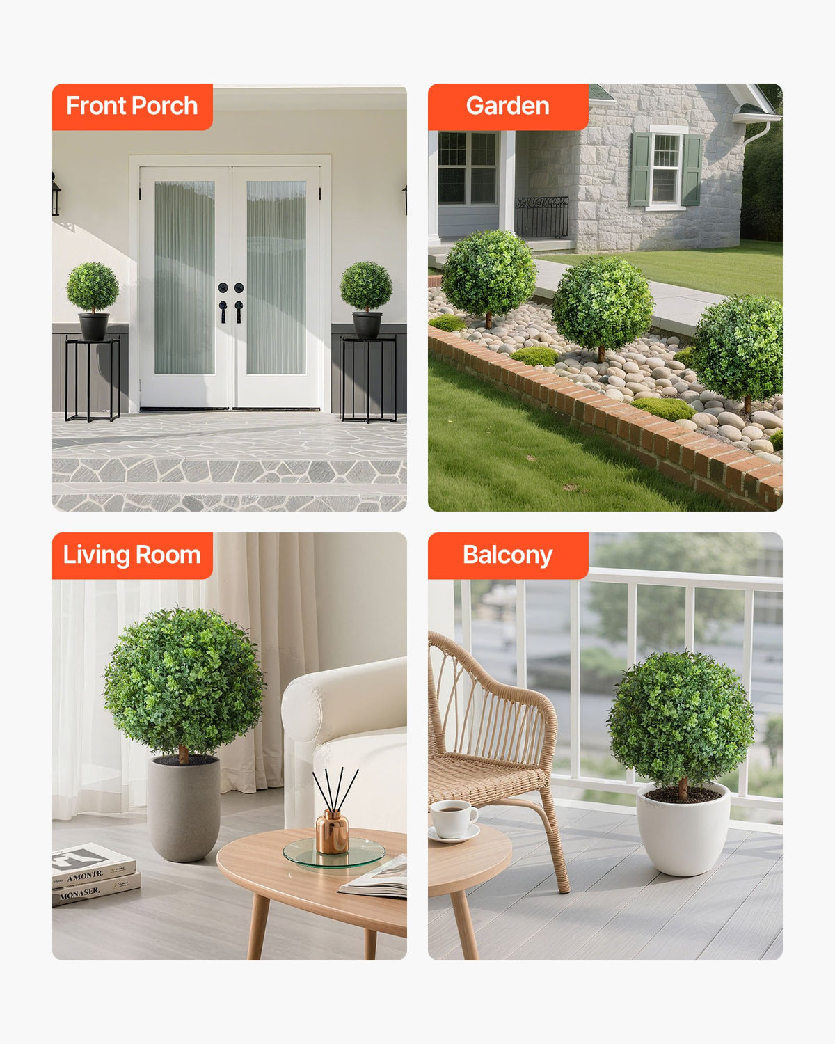 VEVOR Artificial Topiary Boxwood Trees with Ground Spike, 22 inch 2 Set Faux Shrubs & Bushes Potted Plants, Fake Silk Tree Look Real for Decor Front Porch Outdoor Indoor Patio Garden Balcony Backyard - DDMJCRGXJHYMH3FA0001V0 - view 7