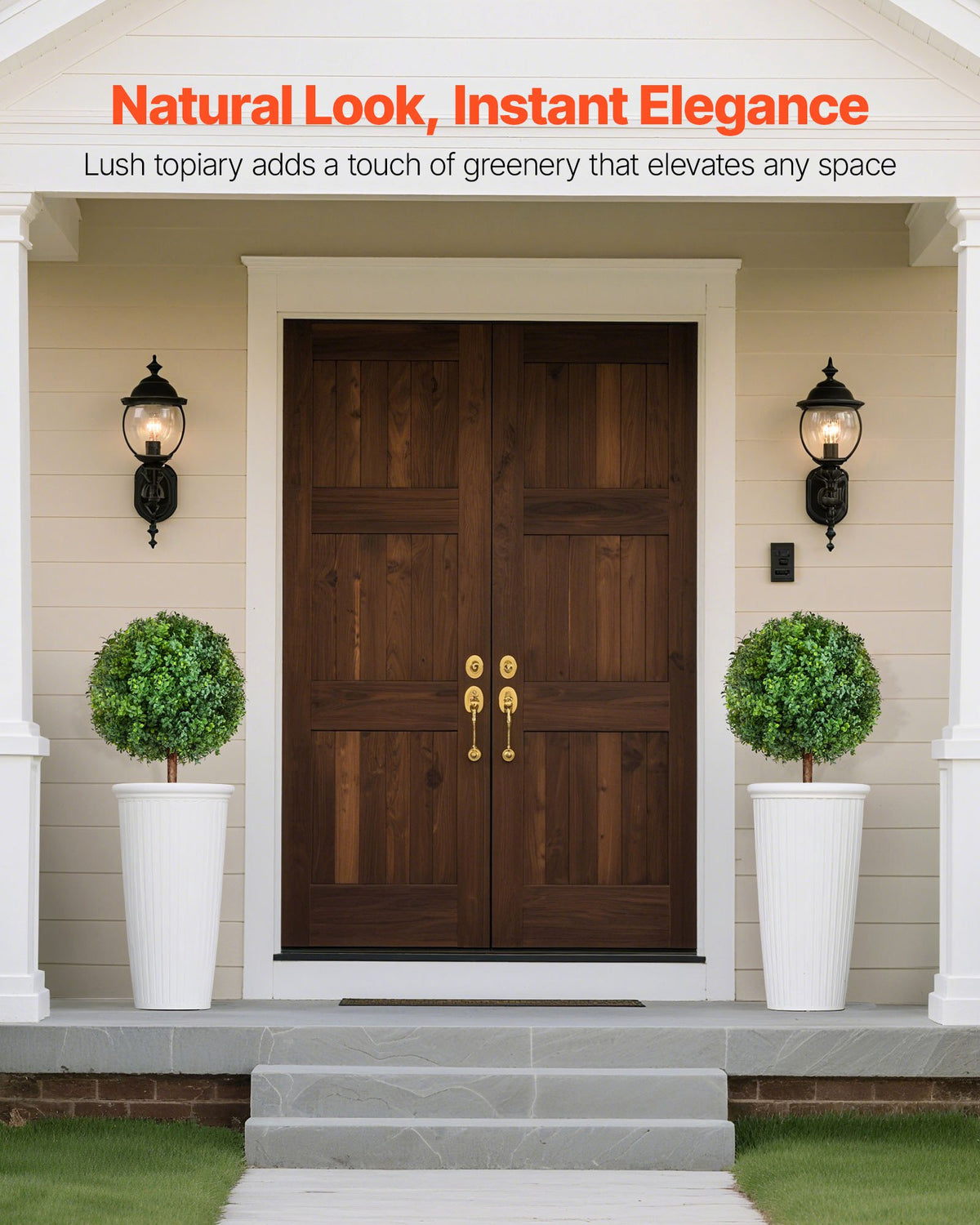 VEVOR Artificial Topiary Boxwood Trees with Ground Spike, 27 inch 2 Set Faux Shrubs & Bushes Potted Plants, Fake Silk Tree Look Real for Decor Front Porch Outdoor Indoor Patio Garden Balcony Backyard - DDMJCRGXJHYMXNYUV001V0 - view 3