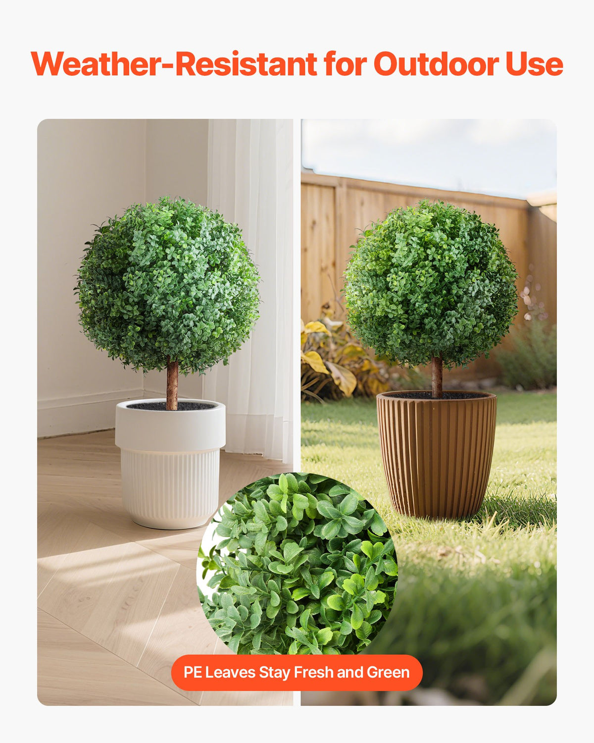 VEVOR Artificial Topiary Boxwood Trees with Ground Spike, 27 inch 2 Set Faux Shrubs & Bushes Potted Plants, Fake Silk Tree Look Real for Decor Front Porch Outdoor Indoor Patio Garden Balcony Backyard - DDMJCRGXJHYMXNYUV001V0 - view 4