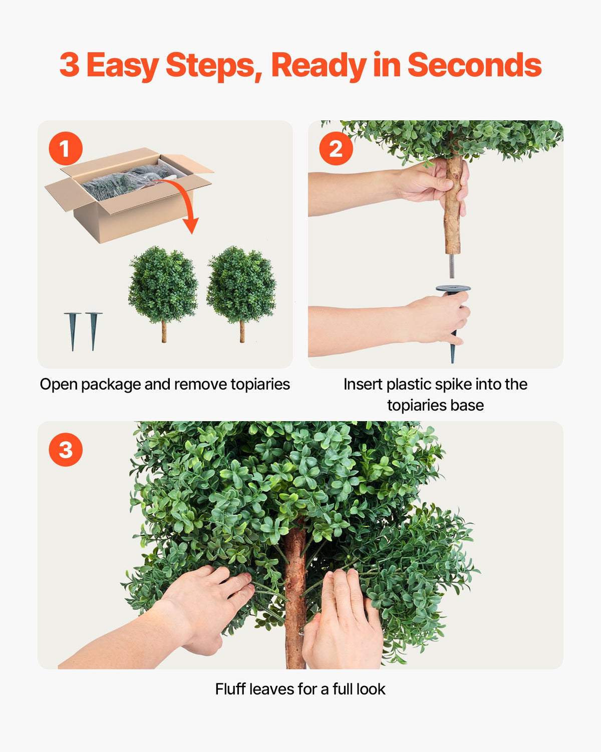 VEVOR Artificial Topiary Boxwood Trees with Ground Spike, 27 inch 2 Set Faux Shrubs & Bushes Potted Plants, Fake Silk Tree Look Real for Decor Front Porch Outdoor Indoor Patio Garden Balcony Backyard - DDMJCRGXJHYMXNYUV001V0 - view 5
