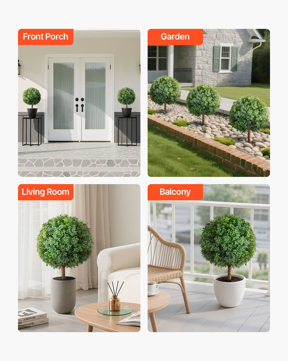 VEVOR Artificial Topiary Boxwood Trees with Ground Spike, 27 inch 2 Set Faux Shrubs & Bushes Potted Plants, Fake Silk Tree Look Real for Decor Front Porch Outdoor Indoor Patio Garden Balcony Backyard - DDMJCRGXJHYMXNYUV001V0 - view 7
