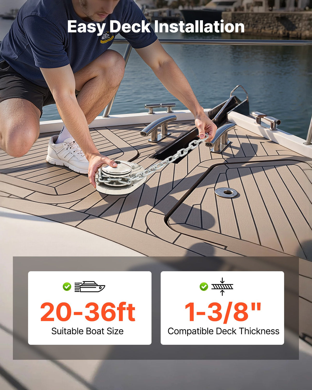 VEVOR Vertical Fishing Windlass, 12V DC 1100W, Windlass Anchor Systems Fit for 1/4-Inch Chain or 9/16 & 5/8 Inch Nylon Rope, Max Pull 700 lbs, 316 Stainless Steel Construction, for Boats 20-36 ft - DDMJCZS700LB1EKC3001V9 - view 7