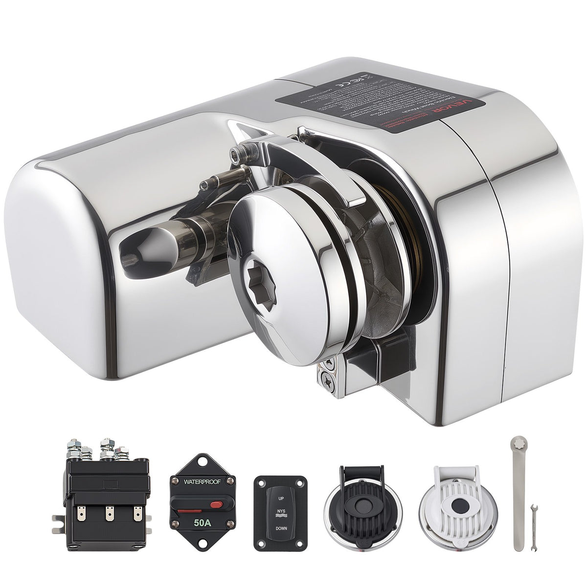 VEVOR Horizontal Fishing Windlass, 12V DC 600W, Windlass Anchor Systems Fit for 1/4-Inch Chain or 9/16 & 5/8 Inch Nylon Rope, Max Pull 573 lbs, 316 Stainless Steel Construction, for Boats 23-29.5 ft - DDMJSPS700LBWVZWN001V9 - view 1