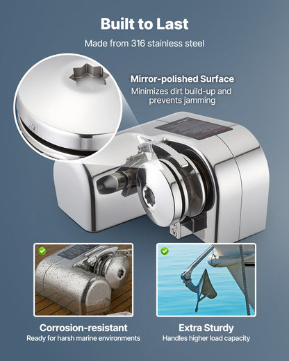 VEVOR Horizontal Fishing Windlass, 12V DC 600W, Windlass Anchor Systems Fit for 1/4-Inch Chain or 9/16 & 5/8 Inch Nylon Rope, Max Pull 573 lbs, 316 Stainless Steel Construction, for Boats 23-29.5 ft - DDMJSPS700LBWVZWN001V9 - view 5