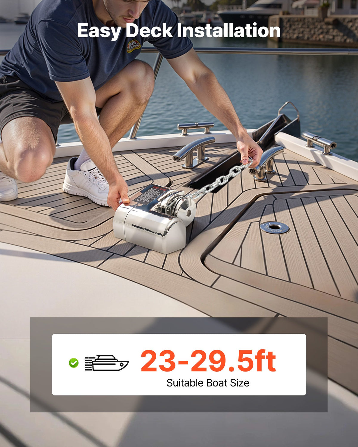 VEVOR Horizontal Fishing Windlass, 12V DC 600W, Windlass Anchor Systems Fit for 1/4-Inch Chain or 9/16 & 5/8 Inch Nylon Rope, Max Pull 573 lbs, 316 Stainless Steel Construction, for Boats 23-29.5 ft - DDMJSPS700LBWVZWN001V9 - view 7