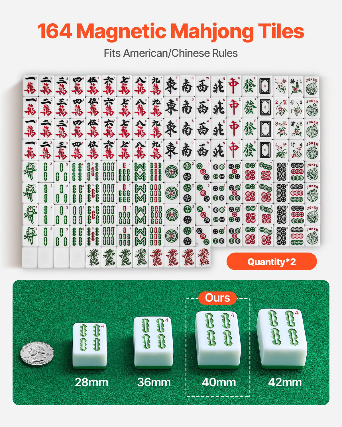 VEVOR Automatic Mahjong Table with Wheels, 2 Sets of 40 mm Tiles (164 Pcs), Roller Coaster Style Mahjong-Table, Foldable and Automatic Shuffler, for Home, Outdoor Leisure & Gifts for Mahjong Players - DDMJZXYS40MMEU2VX002V1 - view 4